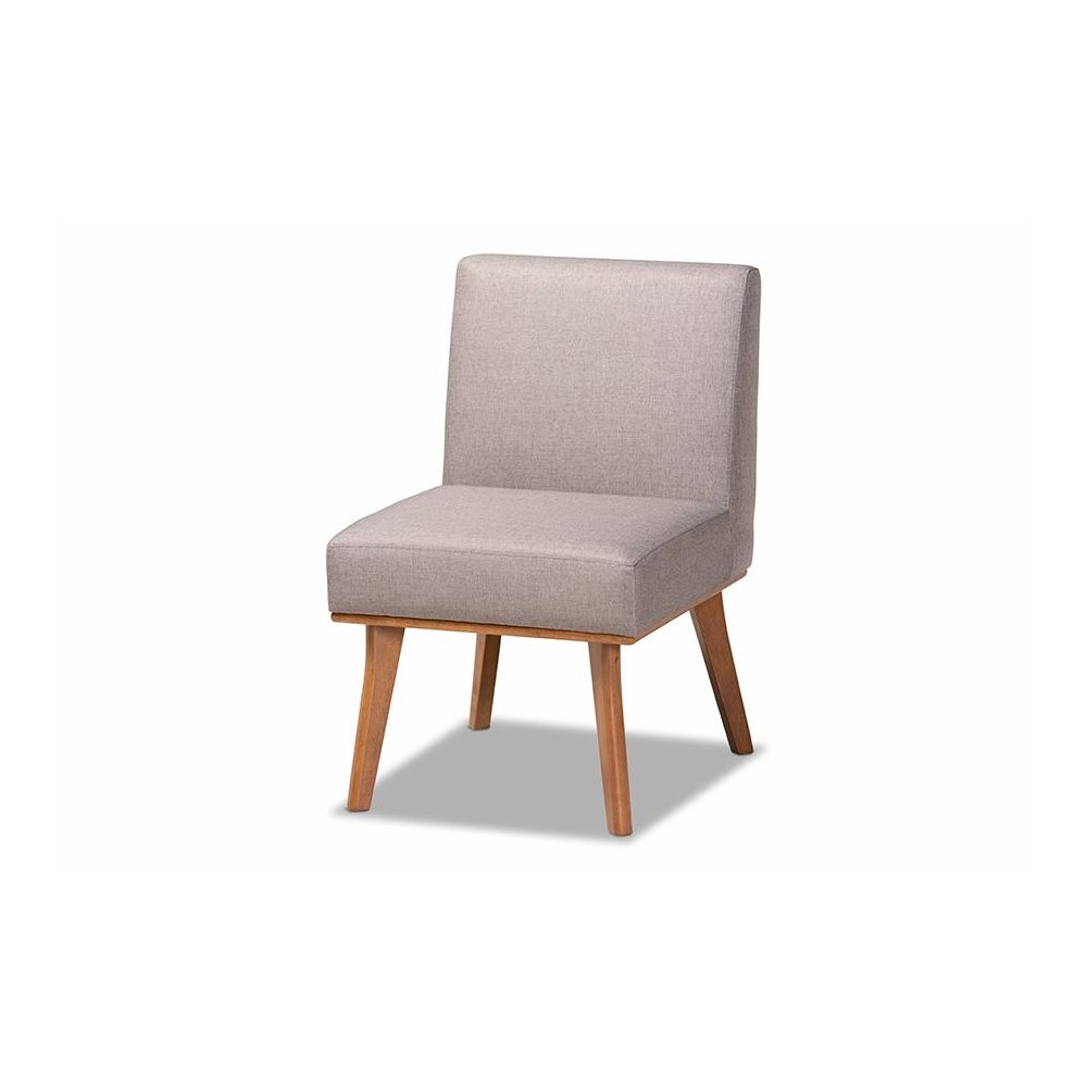 Grey Fabric Upholstered and Walnut Brown Finished Wood Dining Chair