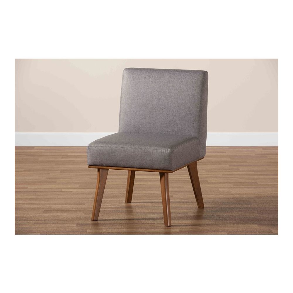 Grey Fabric Upholstered and Walnut Brown Finished Wood Dining Chair