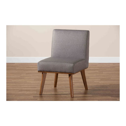 Grey Fabric Upholstered and Walnut Brown Finished Wood Dining Chair