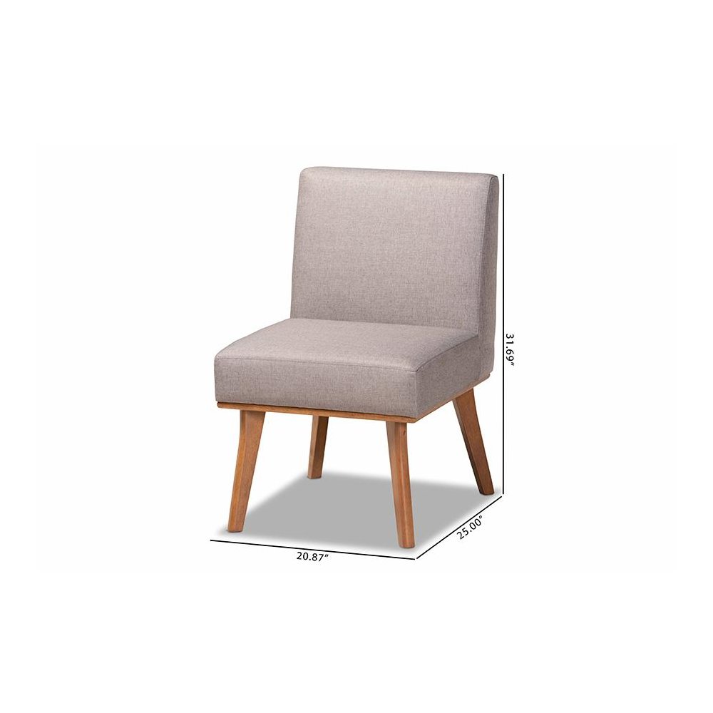 Grey Fabric Upholstered and Walnut Brown Finished Wood Dining Chair