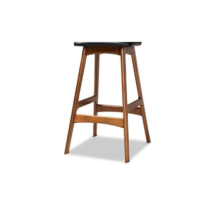 Leather Upholstered and Walnut Brown Finished Wood 2-Piece Bar Stool Set