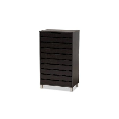 Dark Brown Finished Wood 2-Door Shoe Storage Cabinet