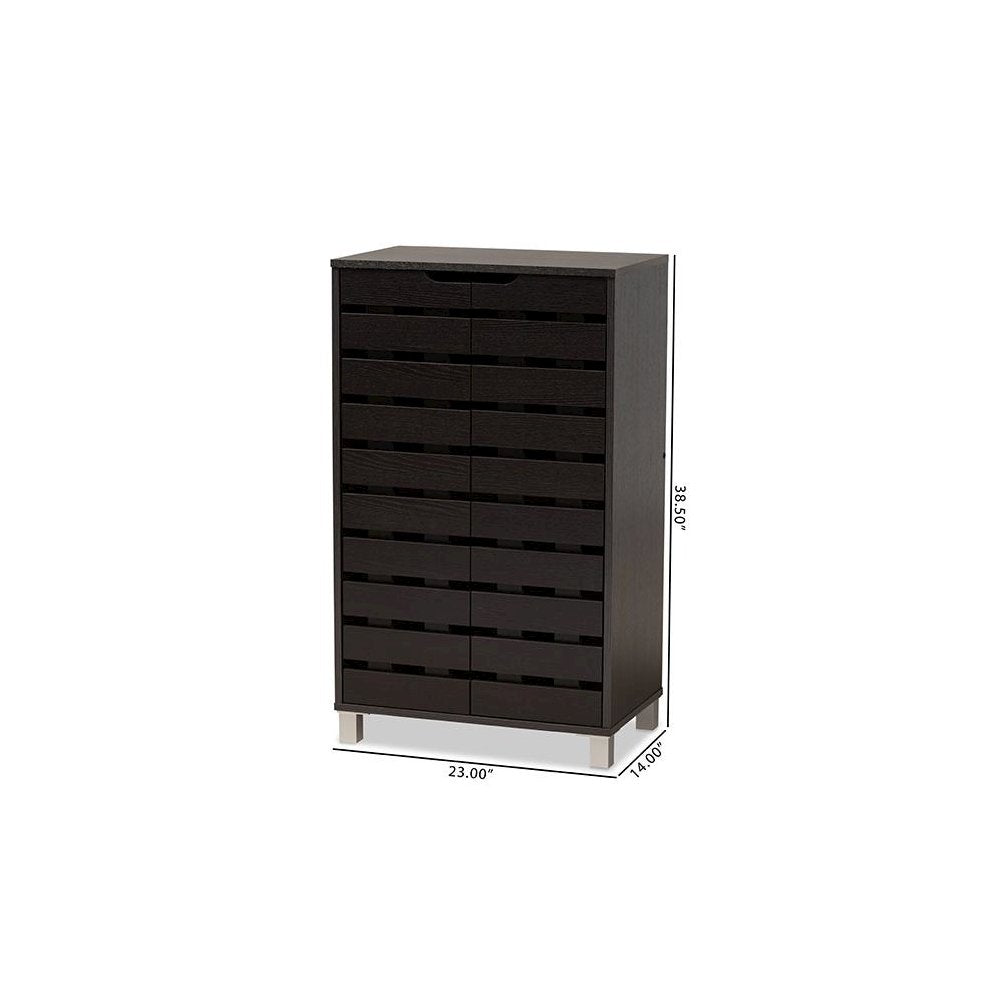 Dark Brown Finished Wood 2-Door Shoe Storage Cabinet