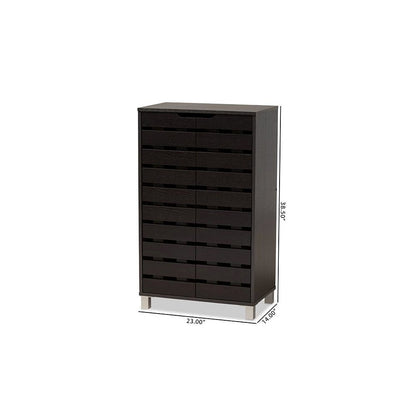 Dark Brown Finished Wood 2-Door Shoe Storage Cabinet