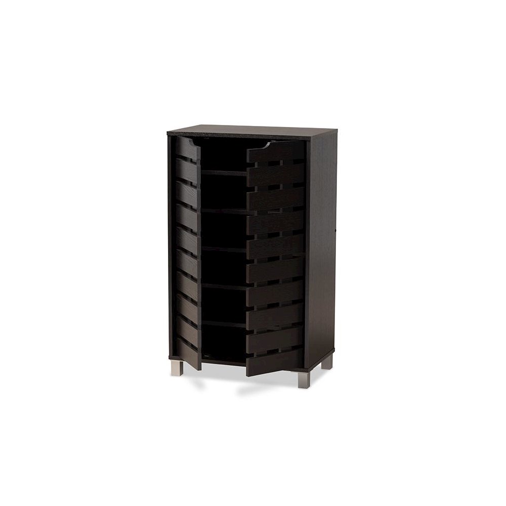 Dark Brown Finished Wood 2-Door Shoe Storage Cabinet