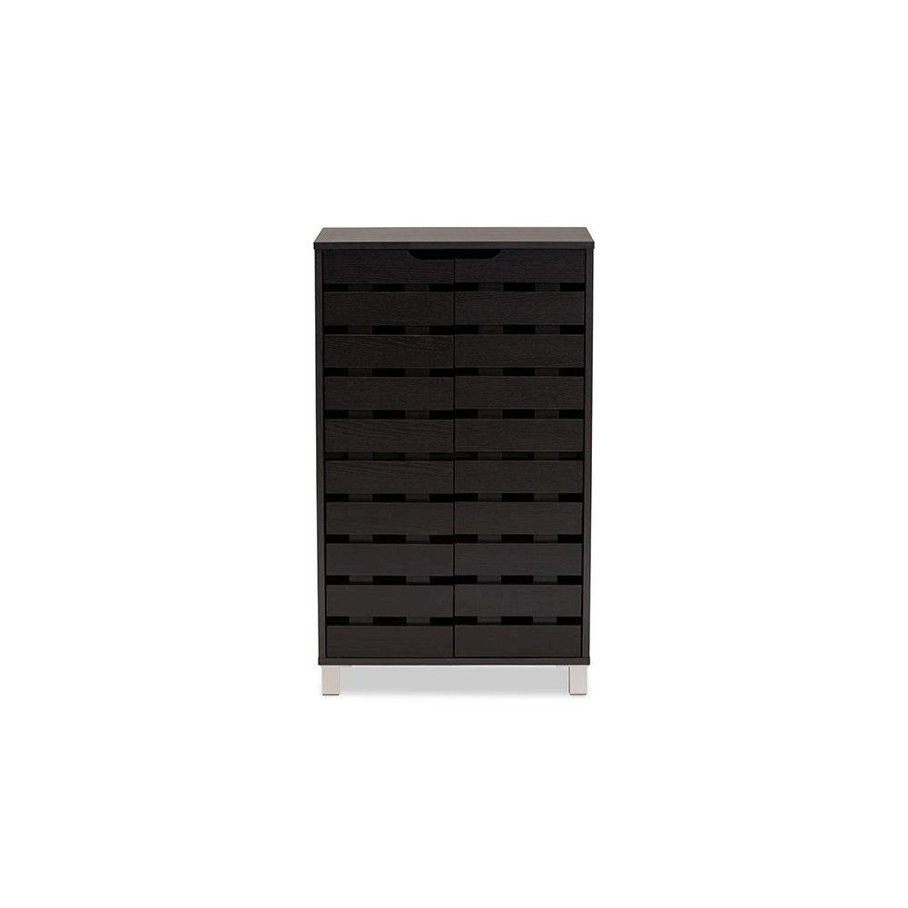 Dark Brown Finished Wood 2-Door Shoe Storage Cabinet