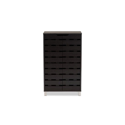 Dark Brown Finished Wood 2-Door Shoe Storage Cabinet