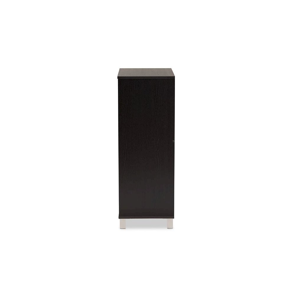 Dark Brown Finished Wood 2-Door Shoe Storage Cabinet