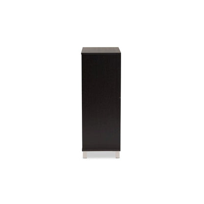 Dark Brown Finished Wood 2-Door Shoe Storage Cabinet