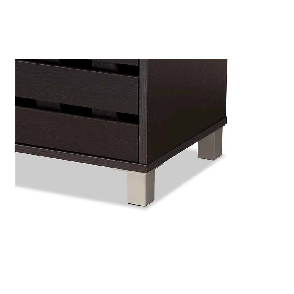 Dark Brown Finished Wood 2-Door Shoe Storage Cabinet