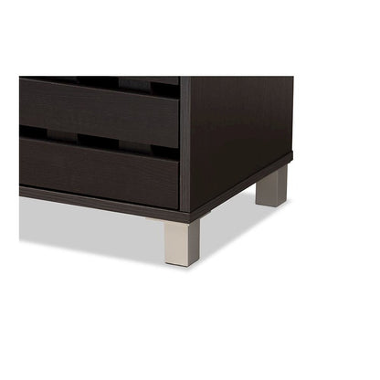 Dark Brown Finished Wood 2-Door Shoe Storage Cabinet