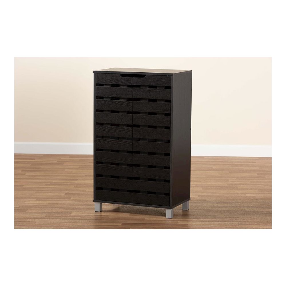 Dark Brown Finished Wood 2-Door Shoe Storage Cabinet