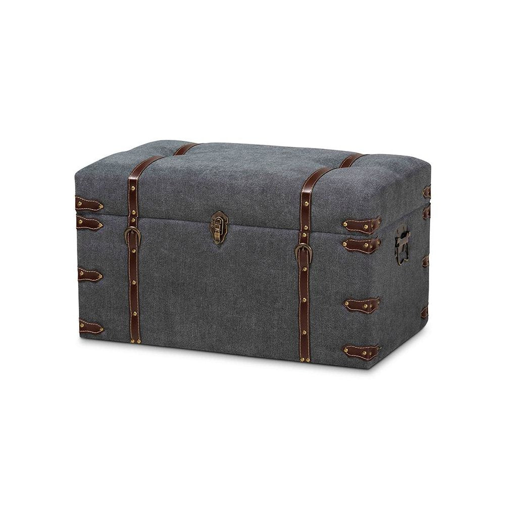 Transitional Grey Fabric Upholstered Storage Trunk Ottoman