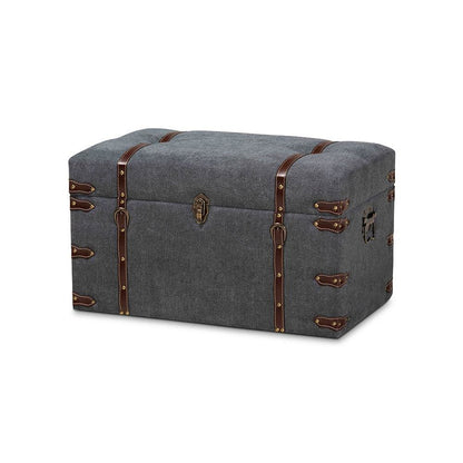 Transitional Grey Fabric Upholstered Storage Trunk Ottoman