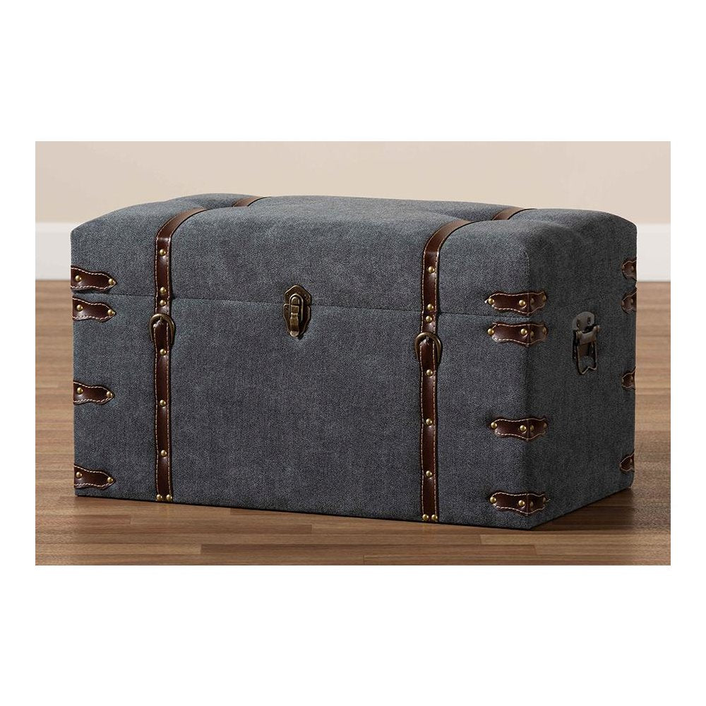Transitional Grey Fabric Upholstered Storage Trunk Ottoman
