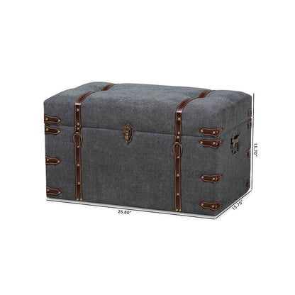 Transitional Grey Fabric Upholstered Storage Trunk Ottoman
