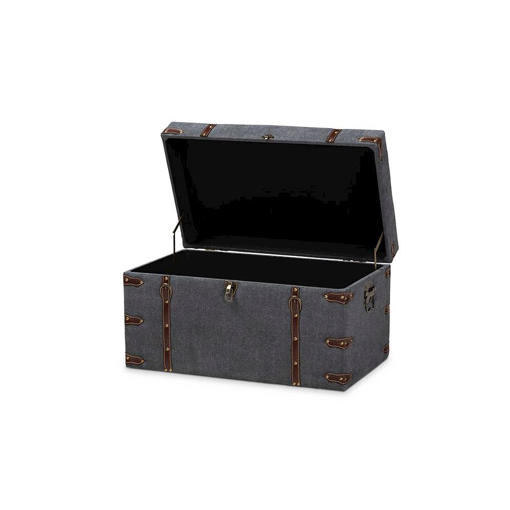 Transitional Grey Fabric Upholstered Storage Trunk Ottoman