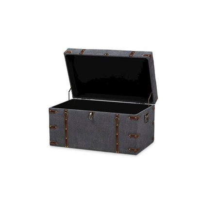 Transitional Grey Fabric Upholstered Storage Trunk Ottoman