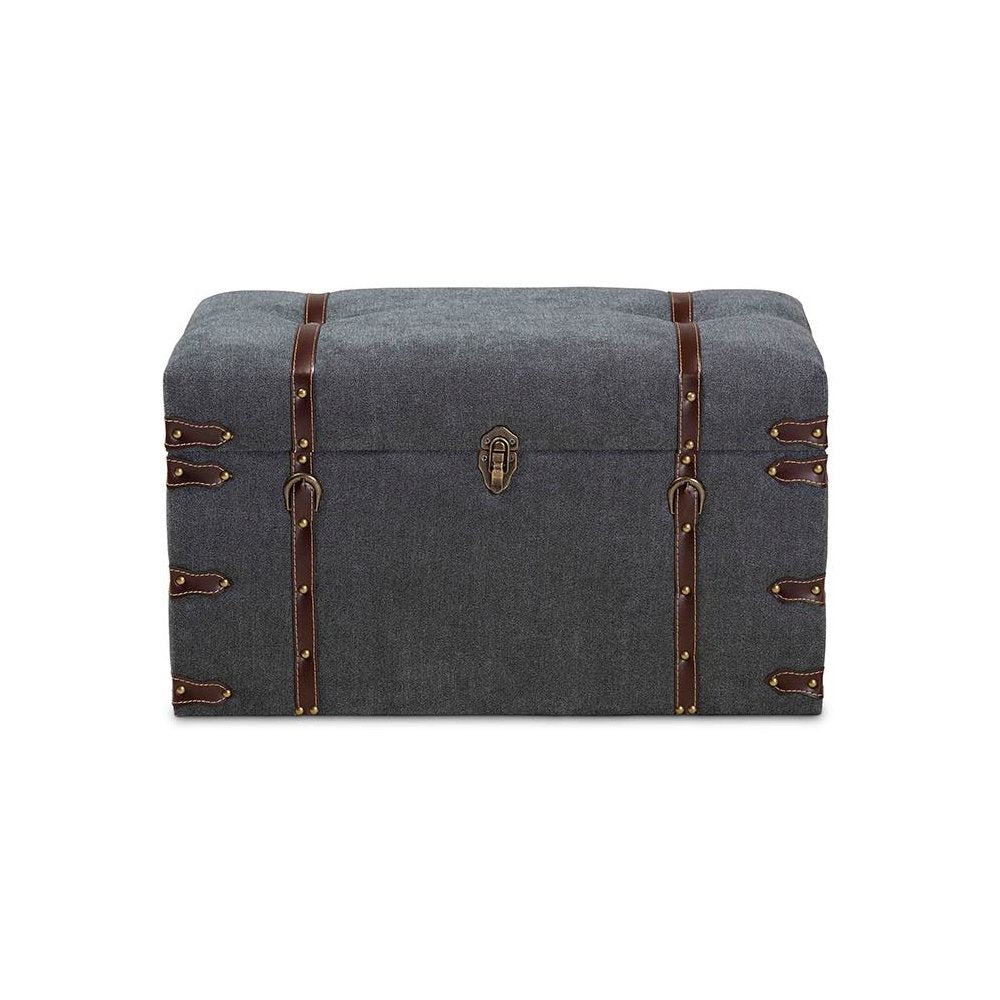 Transitional Grey Fabric Upholstered Storage Trunk Ottoman