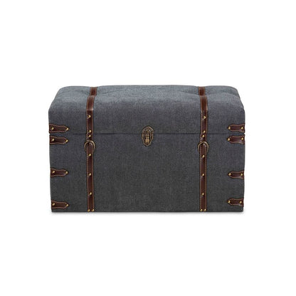 Transitional Grey Fabric Upholstered Storage Trunk Ottoman