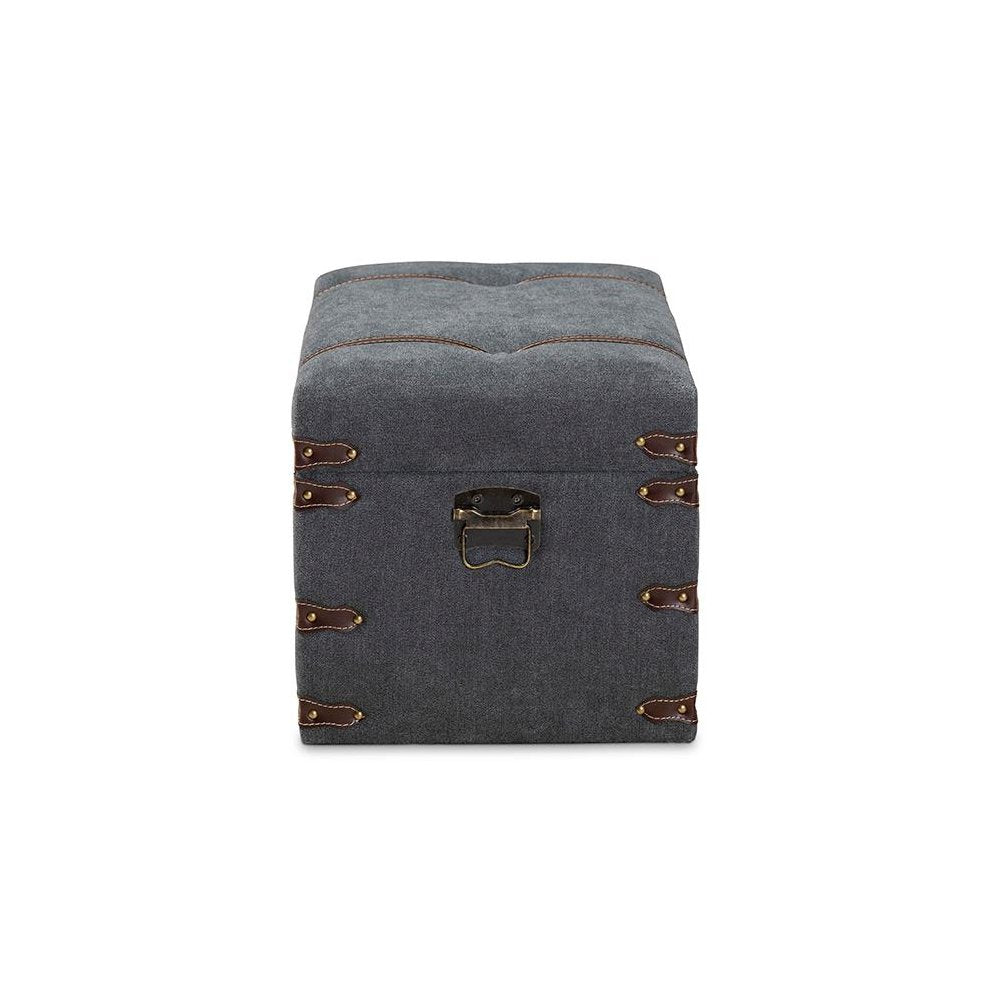 Transitional Grey Fabric Upholstered Storage Trunk Ottoman