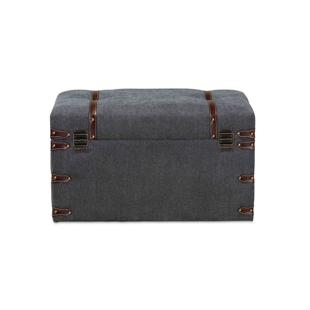 Transitional Grey Fabric Upholstered Storage Trunk Ottoman
