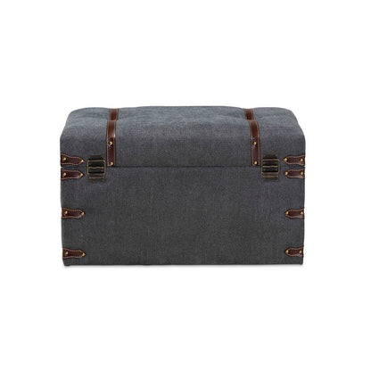 Transitional Grey Fabric Upholstered Storage Trunk Ottoman