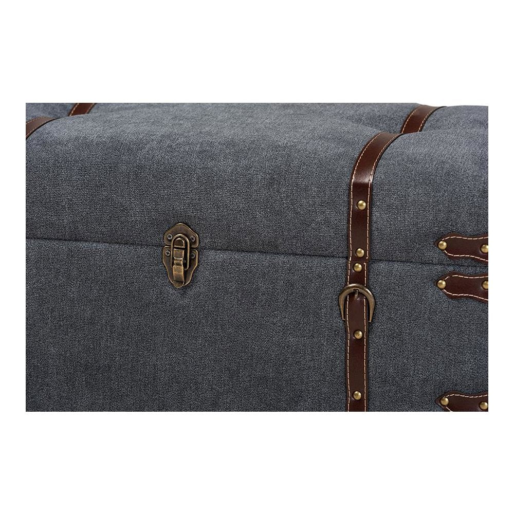 Transitional Grey Fabric Upholstered Storage Trunk Ottoman