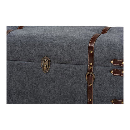 Transitional Grey Fabric Upholstered Storage Trunk Ottoman