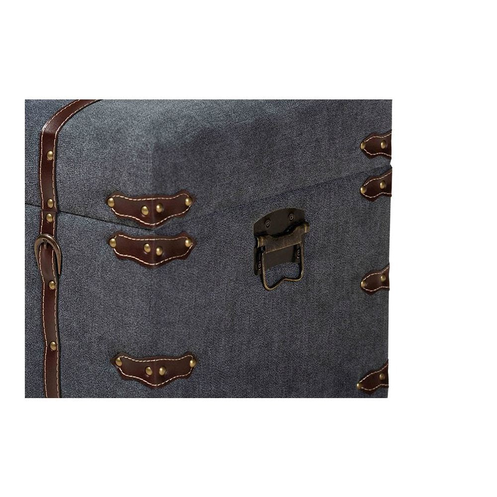 Transitional Grey Fabric Upholstered Storage Trunk Ottoman