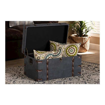 Transitional Grey Fabric Upholstered Storage Trunk Ottoman