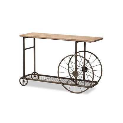 Black Finished Metal Wheeled Console Table