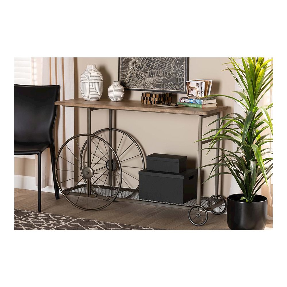 Black Finished Metal Wheeled Console Table