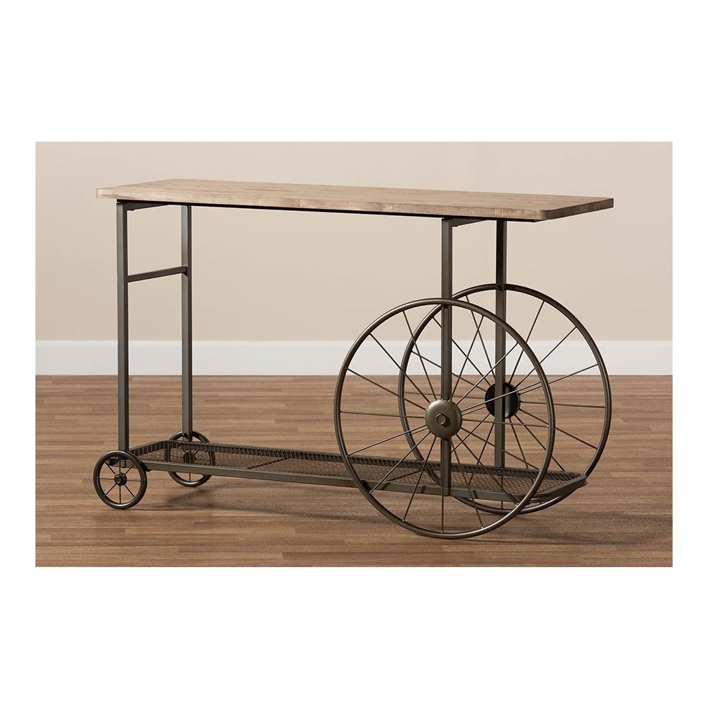 Black Finished Metal Wheeled Console Table