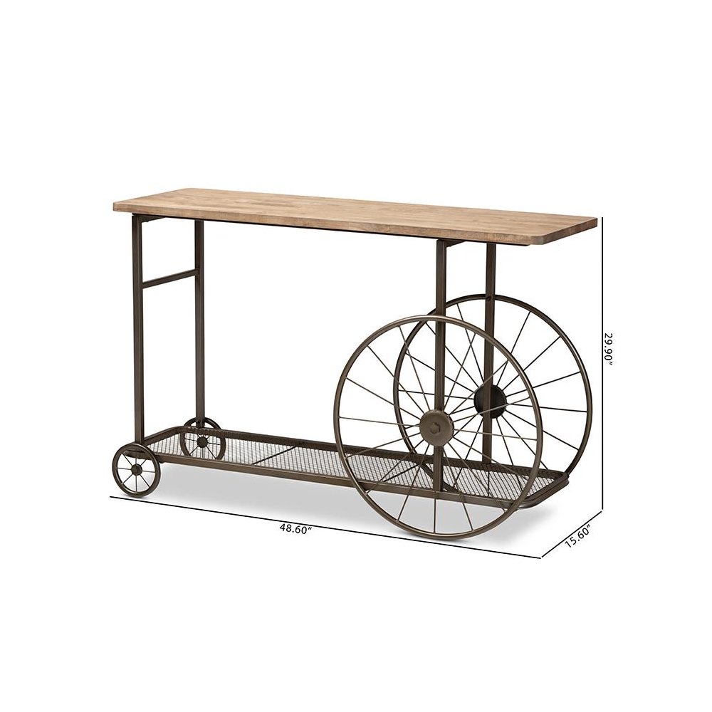Black Finished Metal Wheeled Console Table