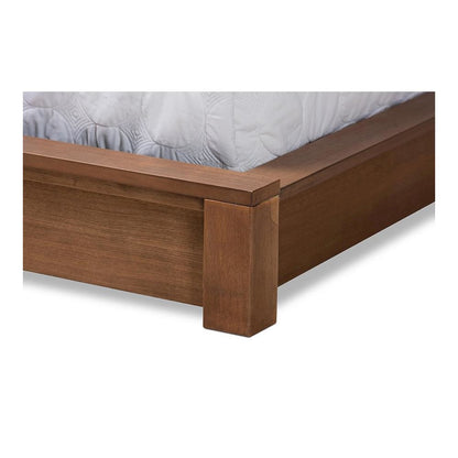 Walnut Brown Finished Wood Queen Size Platform Storage Bed with Shelves