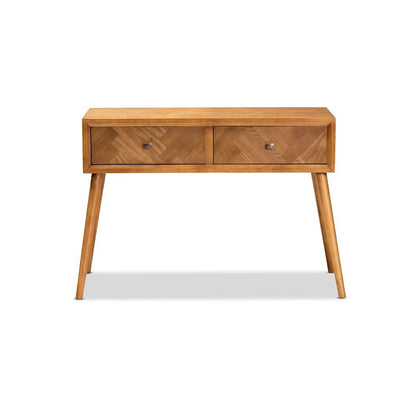 Mae Mid-Century Modern Natural Brown Finished Wood 2-Drawer Console Table