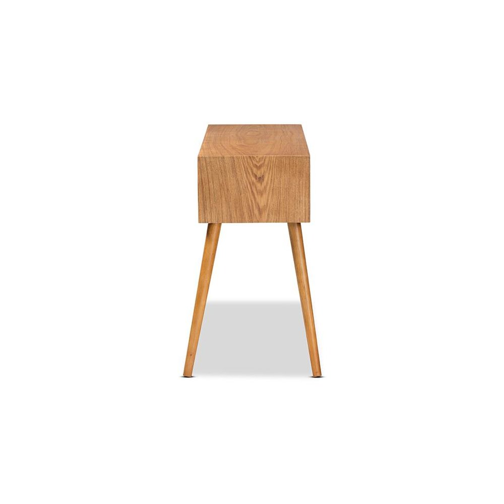 Mae Mid-Century Modern Natural Brown Finished Wood 2-Drawer Console Table