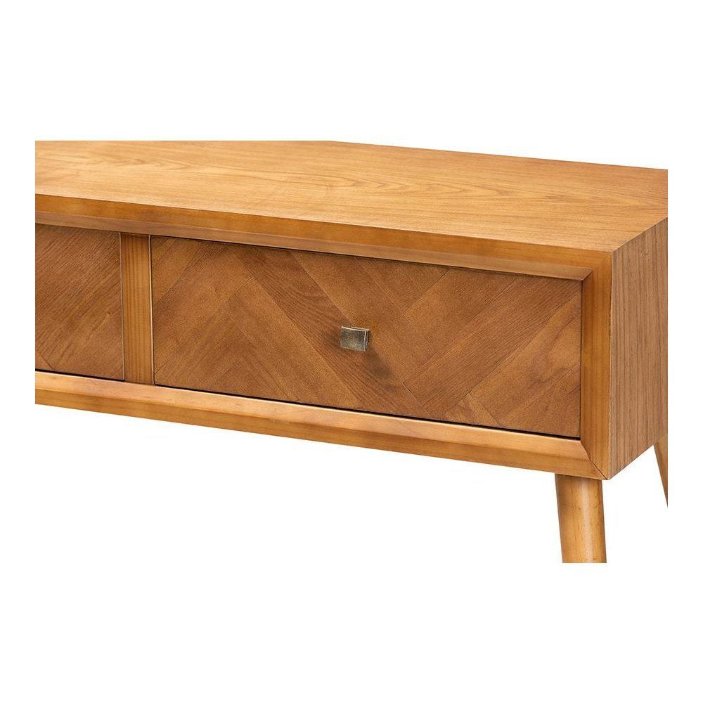 Mae Mid-Century Modern Natural Brown Finished Wood 2-Drawer Console Table