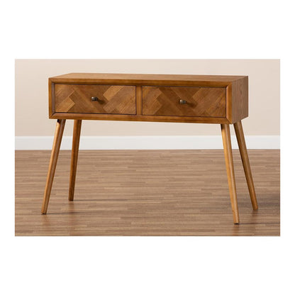 Mae Mid-Century Modern Natural Brown Finished Wood 2-Drawer Console Table