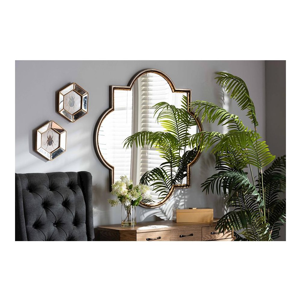 Gold Finished Metal Quatrefoil Accent Wall Mirror
