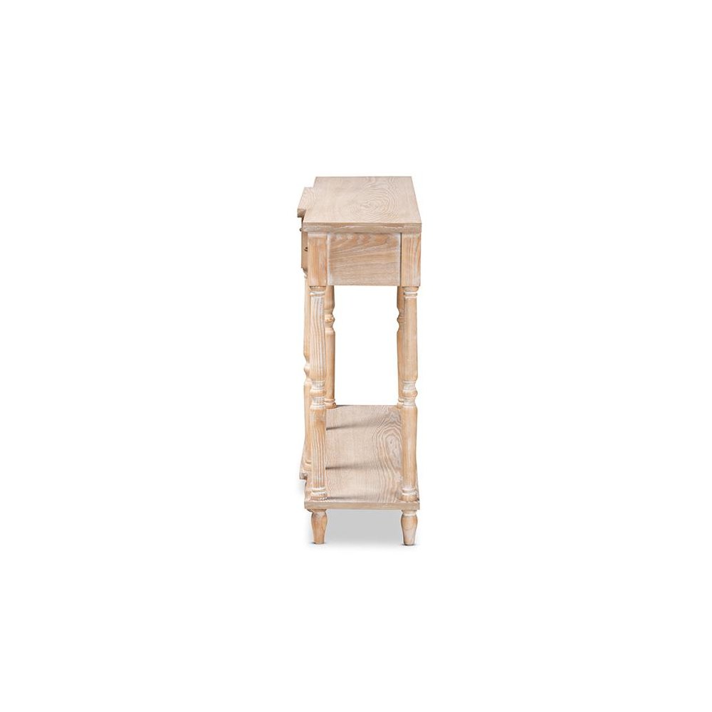 Provincial Rustic Whitewashed Oak Brown Finished Wood 3-Drawer Console Table