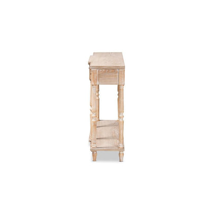 Provincial Rustic Whitewashed Oak Brown Finished Wood 3-Drawer Console Table