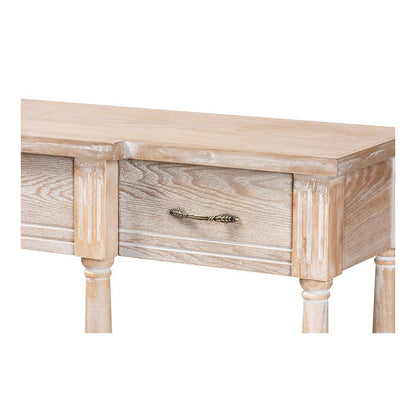 Provincial Rustic Whitewashed Oak Brown Finished Wood 3-Drawer Console Table
