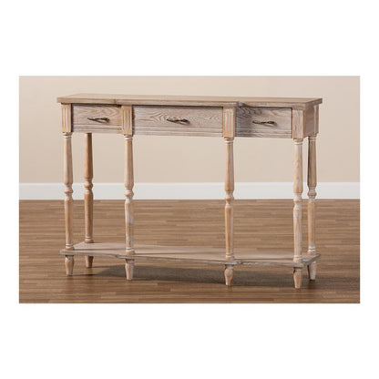 Provincial Rustic Whitewashed Oak Brown Finished Wood 3-Drawer Console Table
