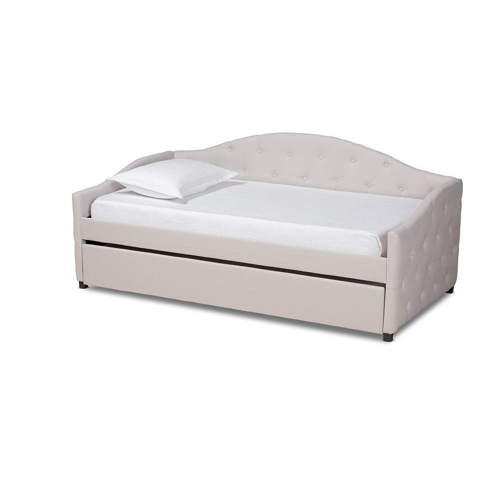 Transitional Beige Fabric Upholstered Twin Size Daybed with Trundle