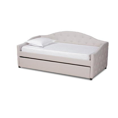 Transitional Beige Fabric Upholstered Twin Size Daybed with Trundle