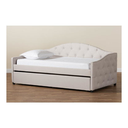Transitional Beige Fabric Upholstered Twin Size Daybed with Trundle