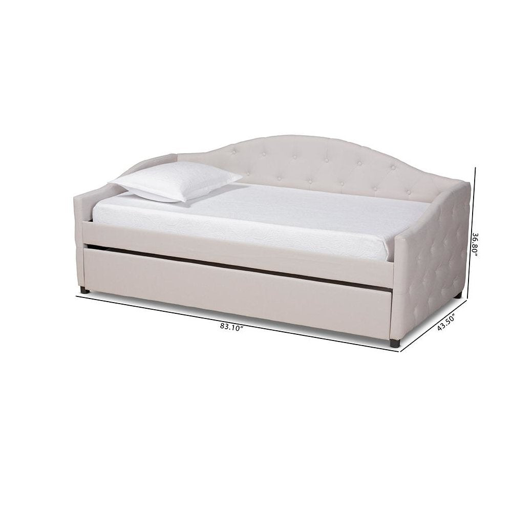 Transitional Beige Fabric Upholstered Twin Size Daybed with Trundle