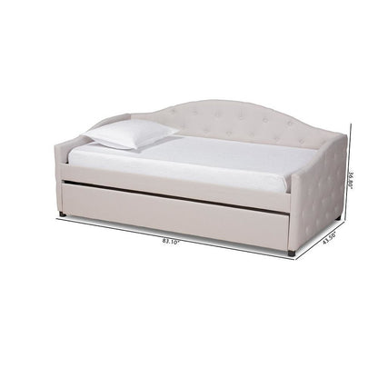 Transitional Beige Fabric Upholstered Twin Size Daybed with Trundle
